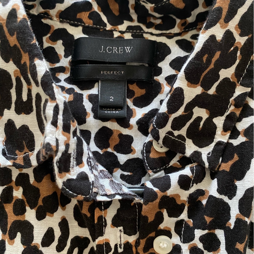 J.Crew Linen Women’s Slim Fit Button Down-Leopard Print